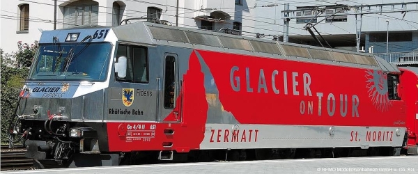 Bemo 1359161 RhB Ge 4/4 III 651 "Fideris" Werbelok "Glacier on Tour"