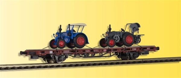 Kibri 26252 H0 Niederbordwagen mit 2 LANZ Bulldogs,Fertigmodell