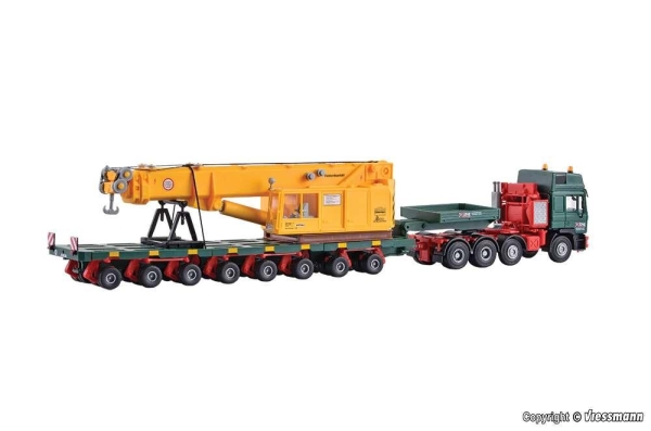 Kibri 13600 H0 MAN SK mit SCHEUERLE Plattformwagen undOberteil Schienenkran