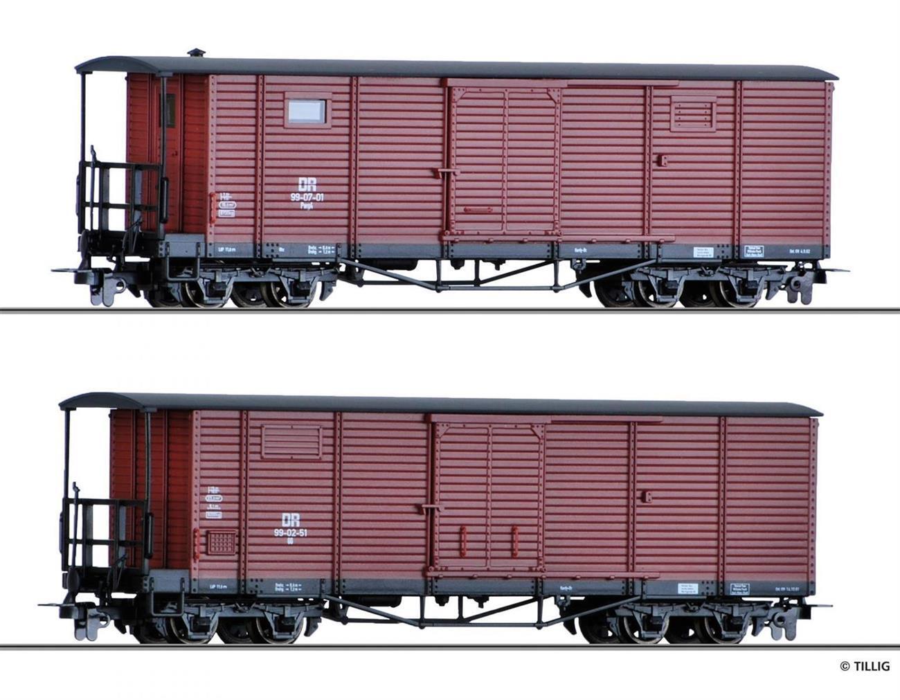 Tillig 15941 Güterwagenset der DR bestehend aus zwei unterschiedlichen gedeckten Güterwagen