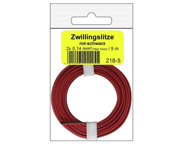218-5SB - Zwillingslitze 0,14 mm² / 5 m rot-schwarz