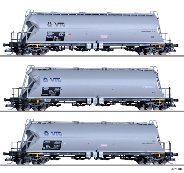 Tillig 01820 Güterwagenset der VTG AG, bestehend aus drei Staubbehälterwagen