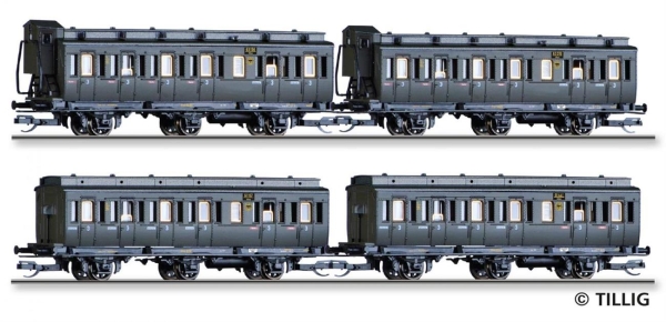 Tillig 01815 Personenwagenset der DRG, bestehend aus vier Reisezugwagen, Ep. II