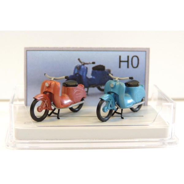 Kres 10151 Set Moped Simson rot/gr?n - Ma?stab 1:87 - Modellbahn