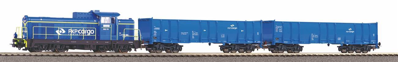Piko 97937 Start-Set mit Bettung Güterzug Diesellok SM 42 mit 2 offenen Güterwagen PKP Cargo