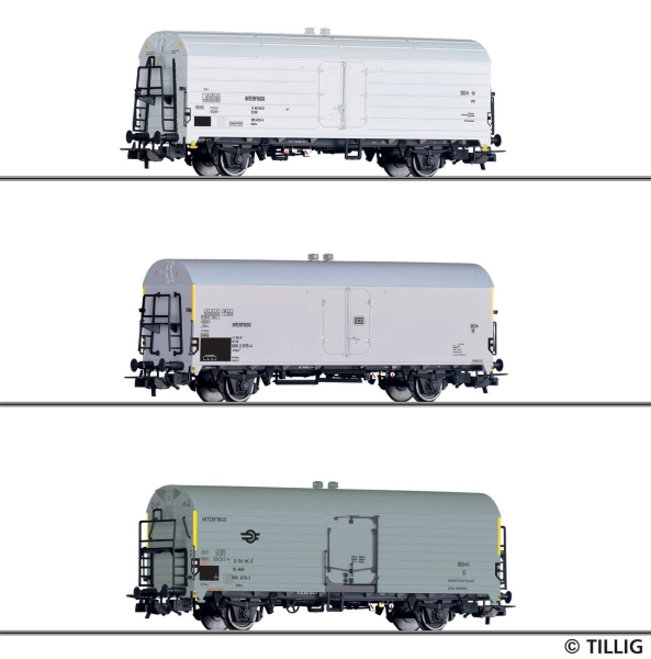 Tillig 70052 Güterwagenset „INTERFRIGO“ der DR, DB und MAV, bestehend aus drei Kühlwagen, Ep. IV