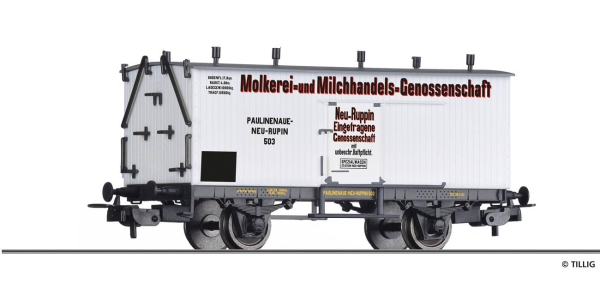 Tillig 76796 Kühlwagen der Molkerei- und Milchhandels-Genossenschaft Neu-Ruppin, eingestellt bei der Paulinenaue-Neuruppiner Eisenbahn (PNE), Ep. I
