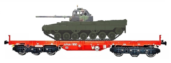 NPE-Modellbau NW22163 Salmms 454 DB AG, DB Cargo, beladen mit Fahrschulpanzer BW