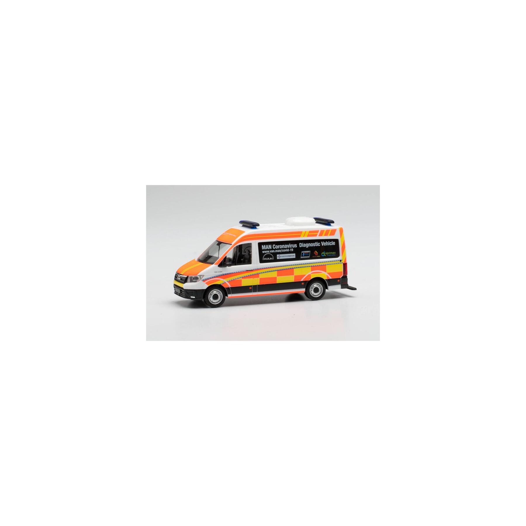Herpa 944434 MAN TGE Halbbus HD "Coronavirus Diagnostic"