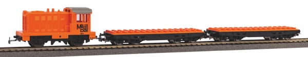 Piko 57143 Start-Set mit Bettung Güterzug mit Klemmbausteine-Wagen R/C