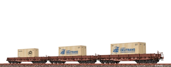 Brawa 50876 Set (3er) Güterwagen Samm DR (Ladegut Holzkiste 2x Deutrans, 1x Stückgut)