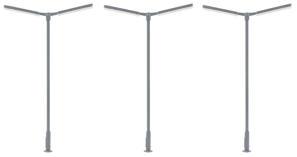 Faller 180122 LED-Kreuzmastleuchte, zweiarmig, kaltweiß, 3 Stück