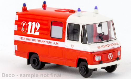 Brekina 36934 Mercedes L 508 RTW FW Frankfurt rot, weiss, 1970, Feuerwehr Frankfurt,