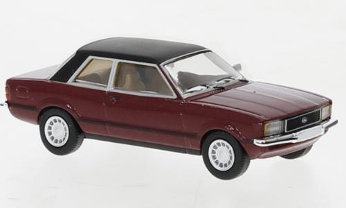 Brekina PCX870658 Ford Taunus TC2 metallic dunkelrot, matt schwarz, 1976,