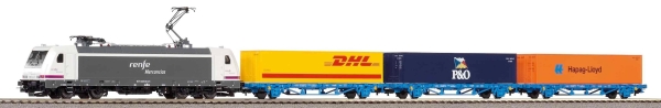 Piko 96900 Start-Set Elektrolokomotive TraXX Renfe + 3 Containertragwagen Renfe A-Gleis & B