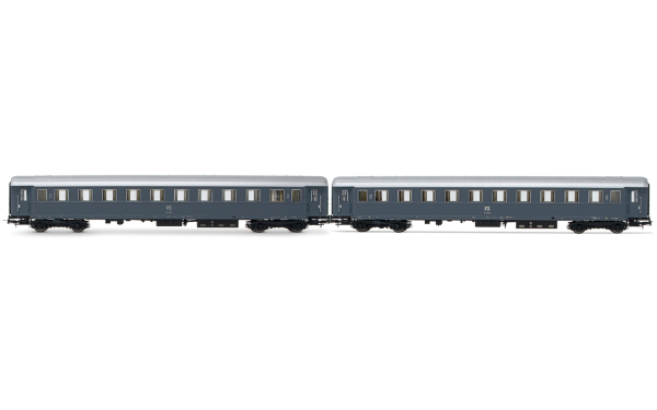 Rivarossi HR4368 „Italien-Holland-Express“, 4-tlg. Set Reisezugwagen, bestehend aus 1 x DB Bcm 243, in blau/beiger Farbgebung, 1 x FS 2. Klasse UIC-X, in rot/grauer Farbgebung, 1 x FS 2. Klasse UIC-X, in grauer Farbgebung und 1 x FS-Liegewagen UIC-X 68,