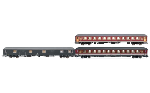 Rivarossi HR4362 FS, 3-tlg. Set Reisezugwagen „Alpen-Express“, bestehend aus 2 x 2.Kl. Wagen UIC-X in rot/grauer Farbgebung und 1 x Gepäckwagen UIC-X 70, Ep. IVb