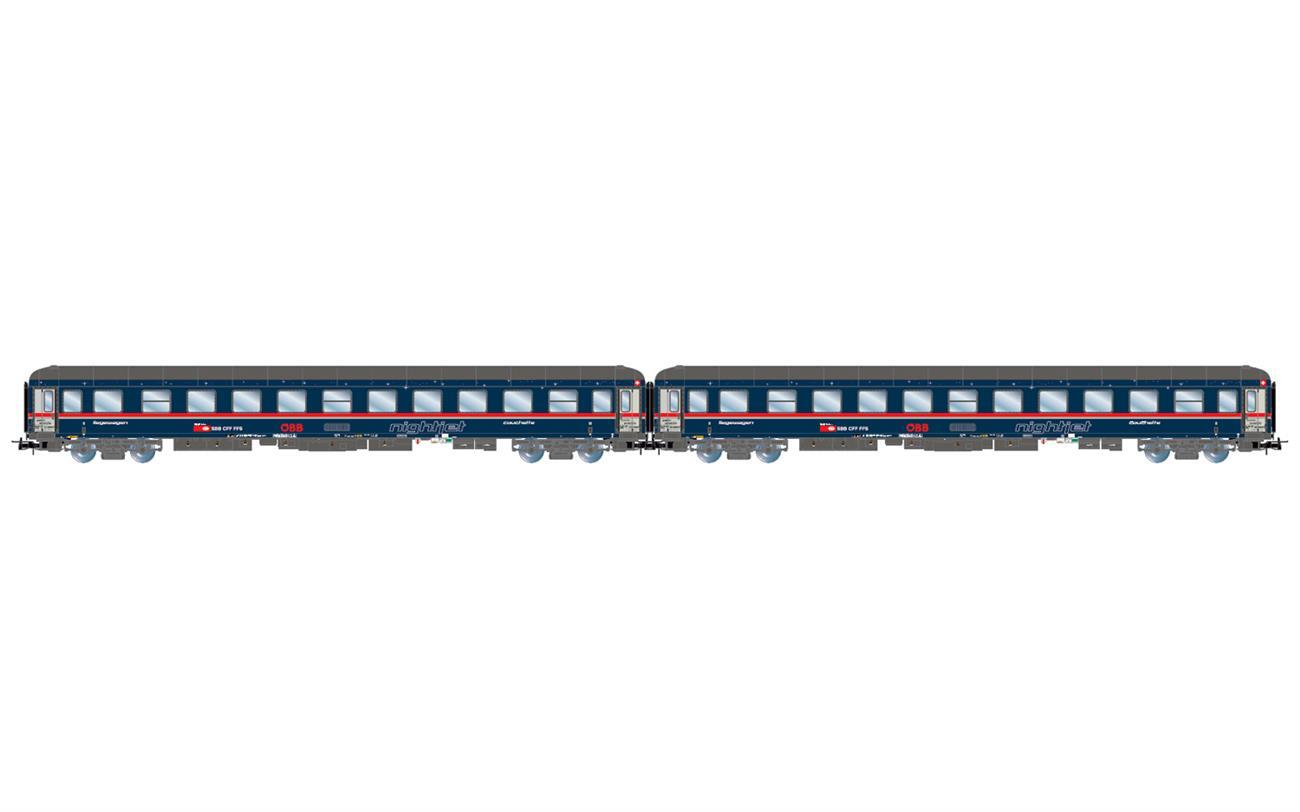 Rivarossi HR4378 NightJet, 2-tlg. Set Liegewagen Bvcmz248.5, in blauer Farbgebung, Ep. VI