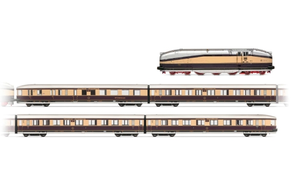 Rivarossi HR2953S DRG, Stromliniendampflokomotive 61 001 in endgültiger Farbgebung mit vierteiligem Henschel-Wegmann-Zug, Ep. II, - Sound Version