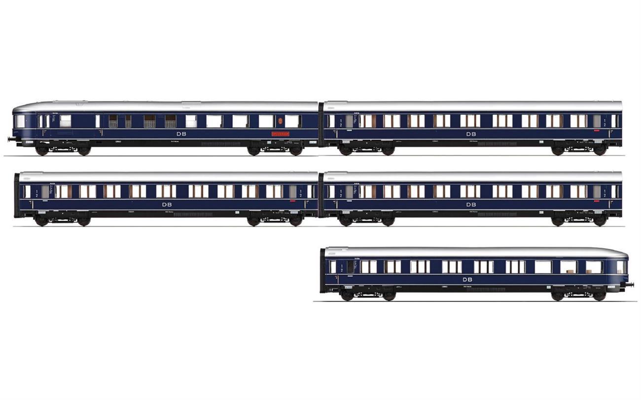 Rivarossi HR4389 DB, 5-tlg. Zugset „Blauer Enzian“ in blauer Farbgebung, Ep. III