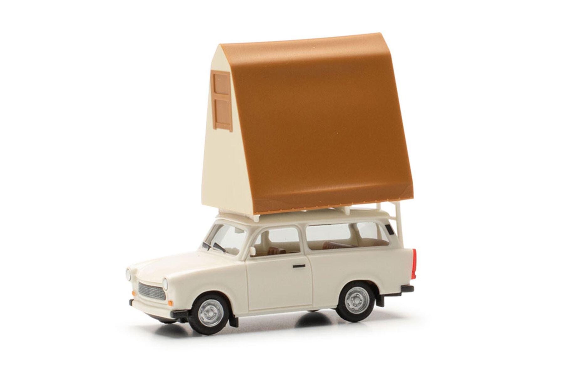 Herpa 024167-002 Trabant 601 Universal mit Dachzelt, grauweiß