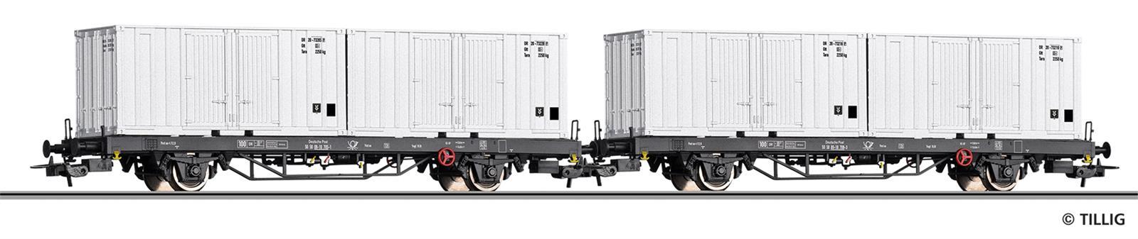 Tillig 70056 2er Set Containertragwagen Post aa-t/12,8 DR