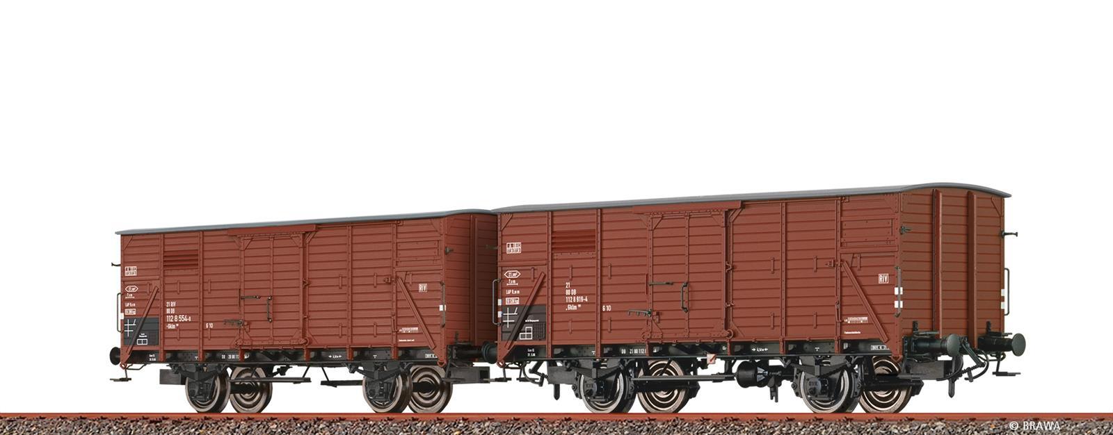 Brawa 50930  Gedeckter Güterwagen Gklm191 DB, 2er-Einheit