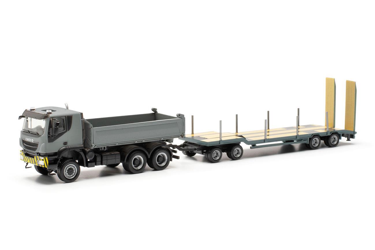 Herpa 317184   Iveco Trakker 6x6 Kipper-LKW mit TU4-Anhänger, grau/gelb
