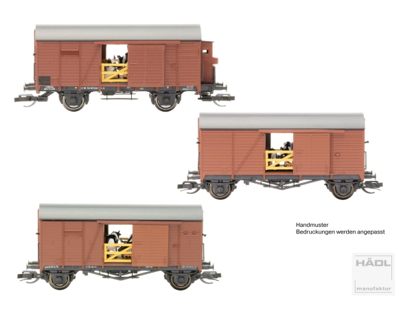 Hädl 115613 3er Set gedeckte Güterwagen mit Kühen DR - Sammlerset #7
