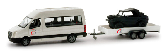 Herpa 049061 VW Crafter Bus mit Anhänger und VW Schwimmwagen