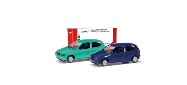 Herpa 012140-007 Volkwagen (VW) Polo 2-Türig, 2er Set, Pistazie / Chagallblau