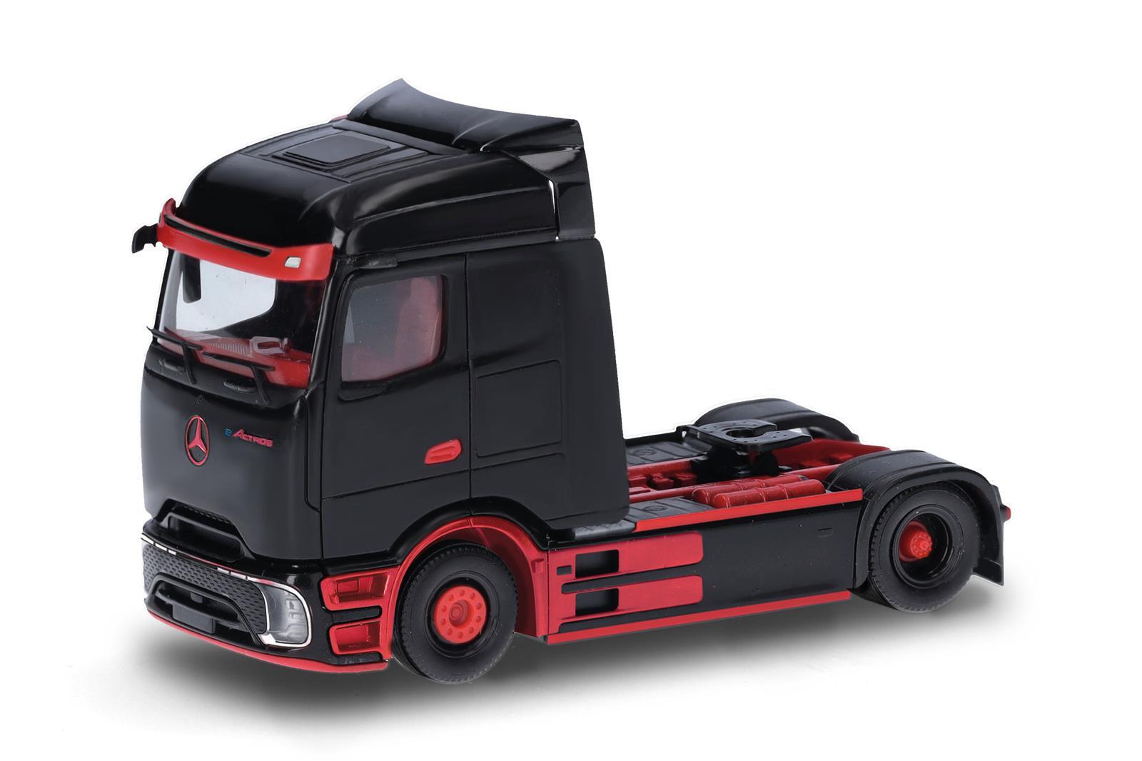 Herpa 318211 Mercedes-Benz eActros 600 ProCabin Solozugmaschine 2achs, schwarz/rot /