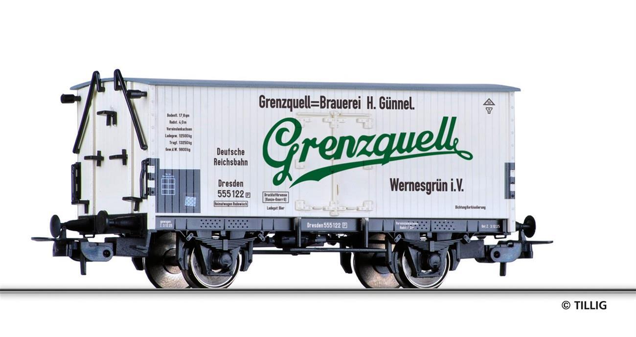 Tillig 77069 H0 Kühlwagen „Brauerei Grenzquell“, eingestellt bei der DRG