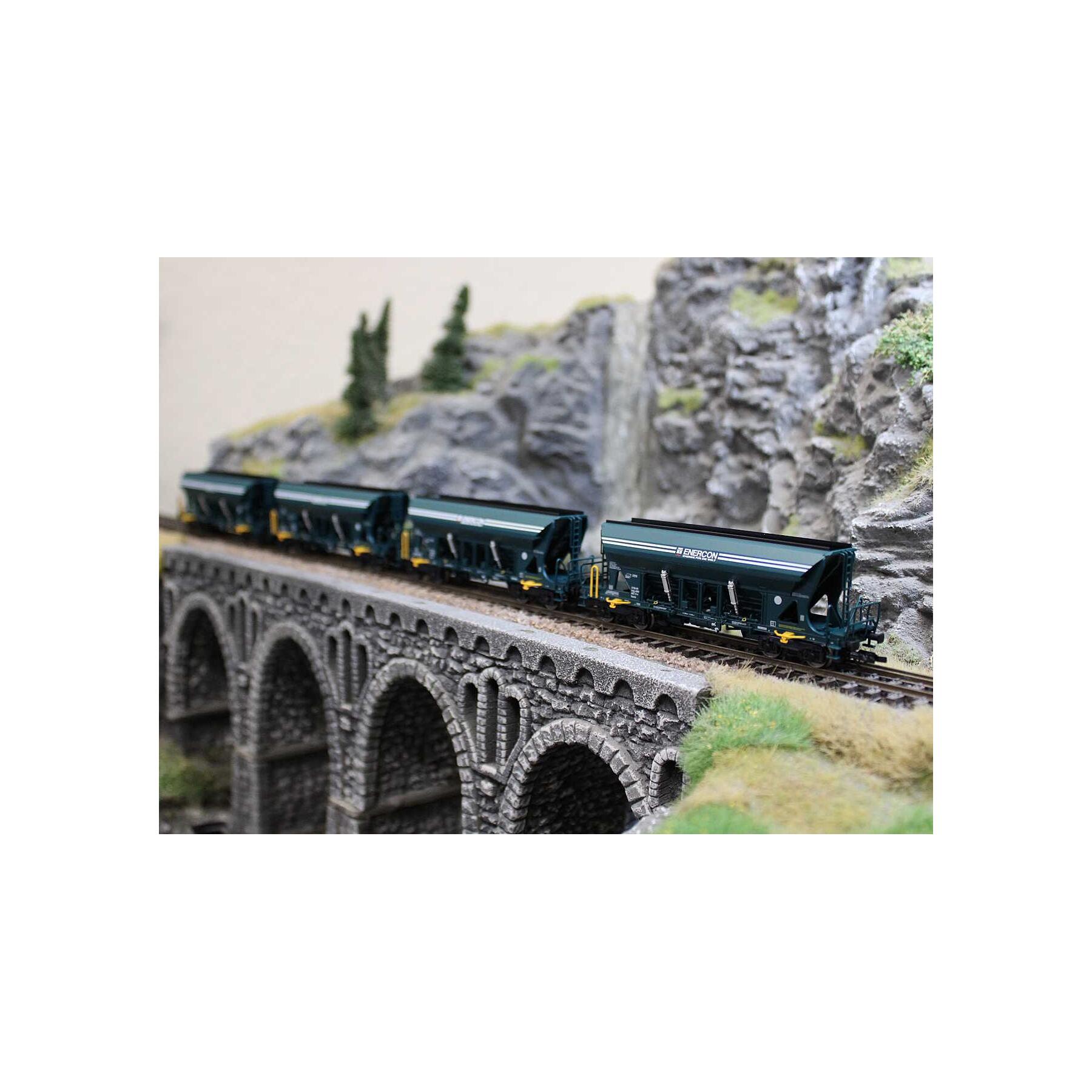 Tillig 01094 TT Güterzugset Sandtransport der Enercon GmbH, bestehend aus einer Elektrolokomotive BR 193 und vier Selbstentladewagen Faccns