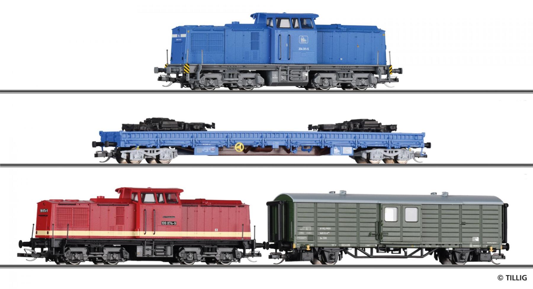 Tillig 01080 TT Güterzugset „HSB-Loküberführung“ der Eisenbahn-Bau- und Betriebsgesellschaft Pressnitztalbahn mbH (PRESS)