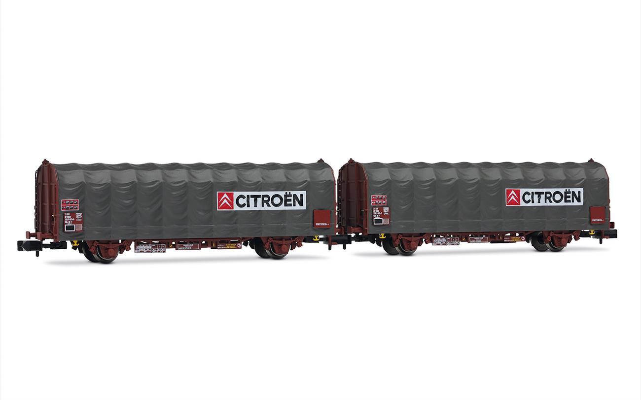 Arnold HN6712 N 2-tlg. Set 2-Achs Schiebeplanenwagen „Citroën“ der SNCF