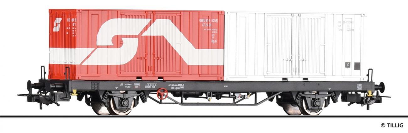 Tillig 502378 Containertragwagen Lgkks 4444 der DR mit 2 Containern (DR, ÖBB)