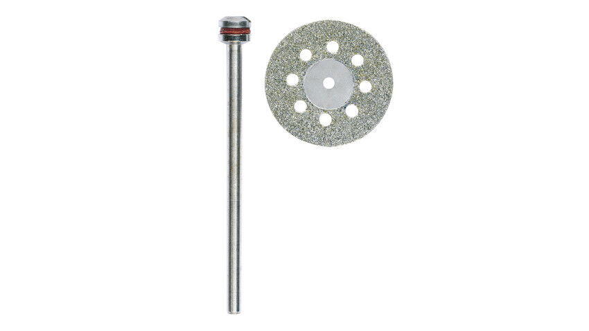 Proxxon 4528844 Diamantierte Trennscheibe mit Kühllöchern, Ø 20 mm + 1 Träger