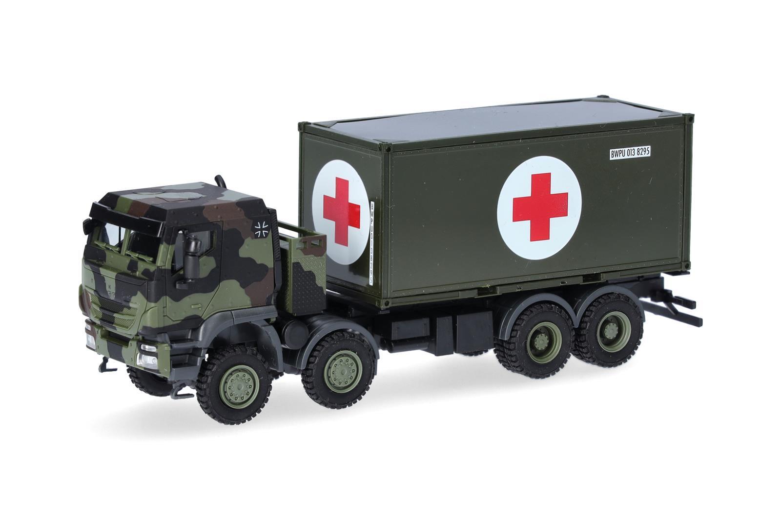 Herpa 747219 1:87 Iveco Trakker 8x8 mit 20 ft. Container "Bundeswehr / Rotes Kreuz"