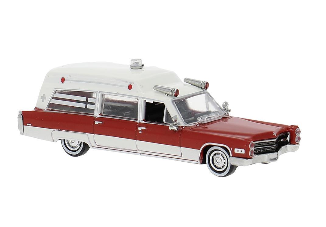 Brekina 19776 H0 Cadillac Meteor Ambulance 1966, rot/weiß