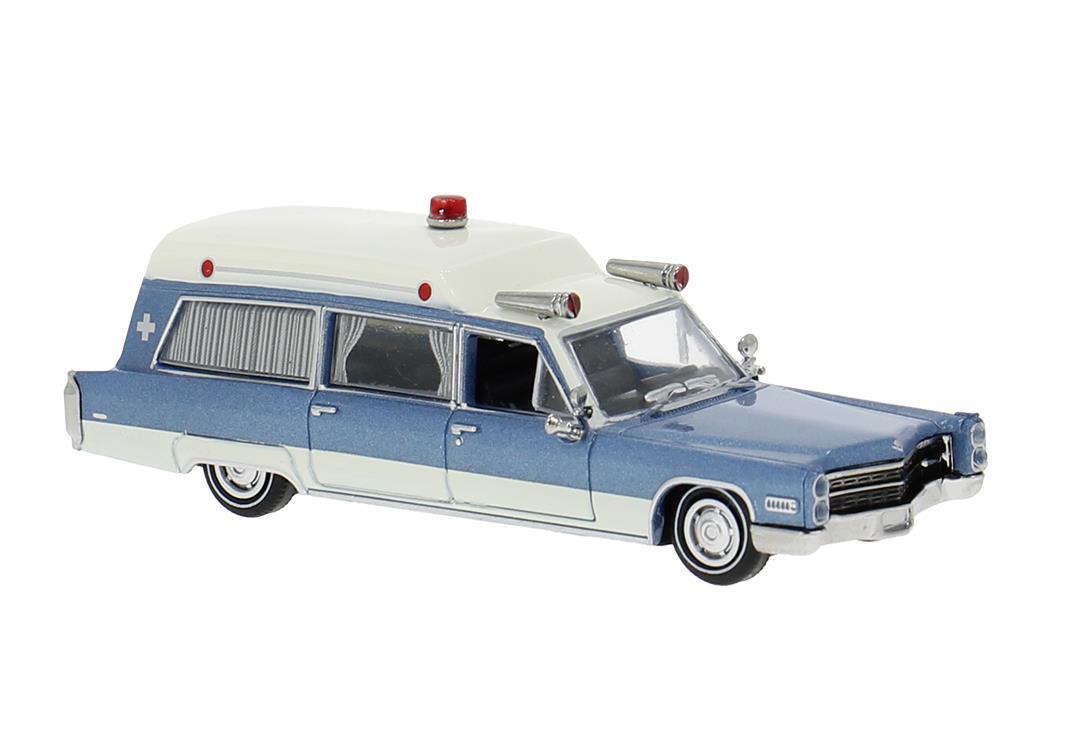 Brekina 19777 H0 Cadillac Meteor Ambulance 1966, blau/weiß
