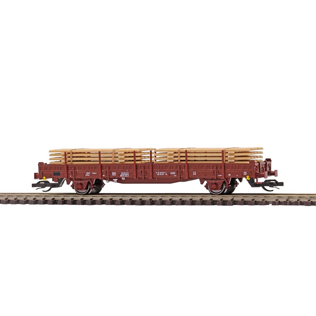 Busch 31518 TT Flachwagen mit Rungen Ks [3300] - Beladen mit Bretterstapeln