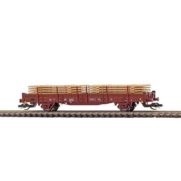 Busch 31518 TT Flachwagen mit Rungen Ks [3300] - Beladen mit Bretterstapeln
