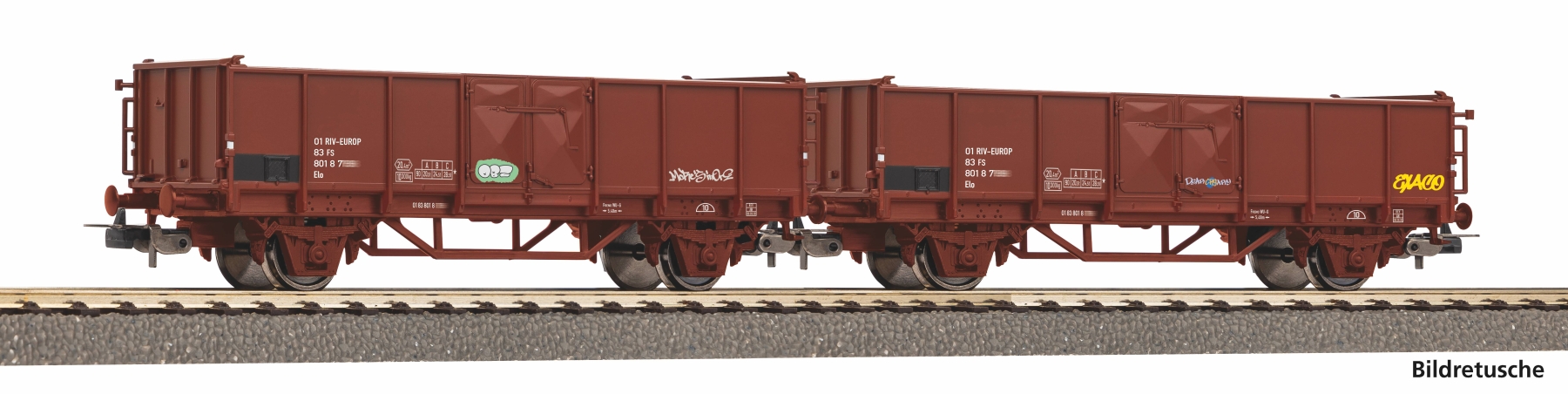 Piko 28327 H0 2er Set Offener Güterwagen FS V mit Graffiti