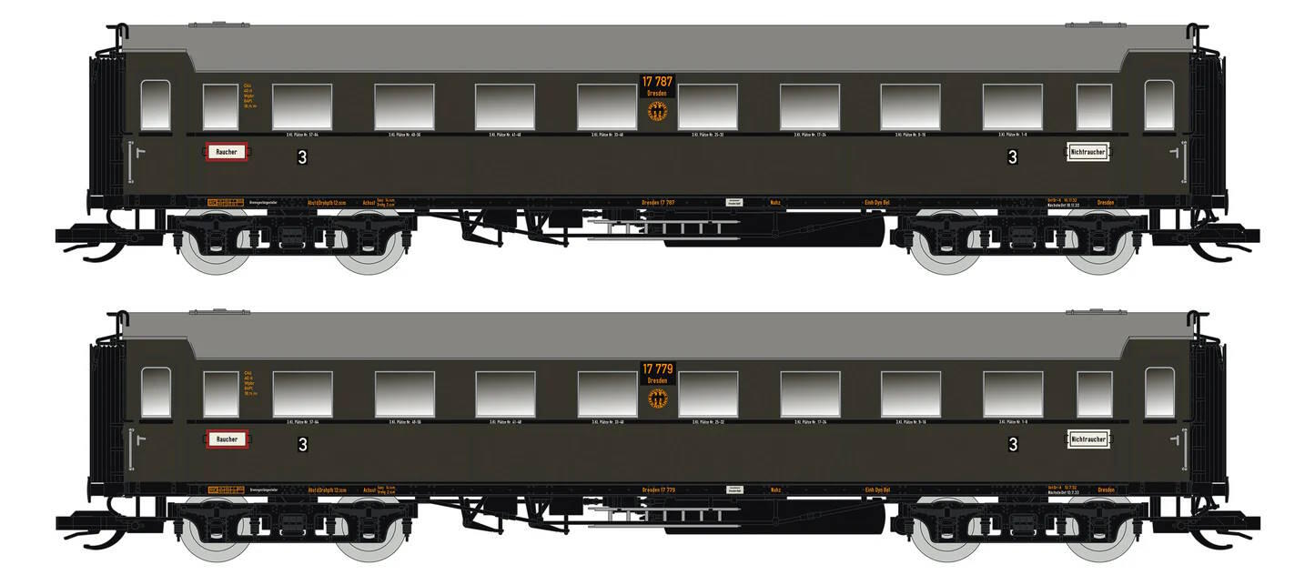 Saxonia 120179-2 TT 2er Set Personenwagen C4Ü Sa 07, 3.Klasse DRG mit Beleuchtung