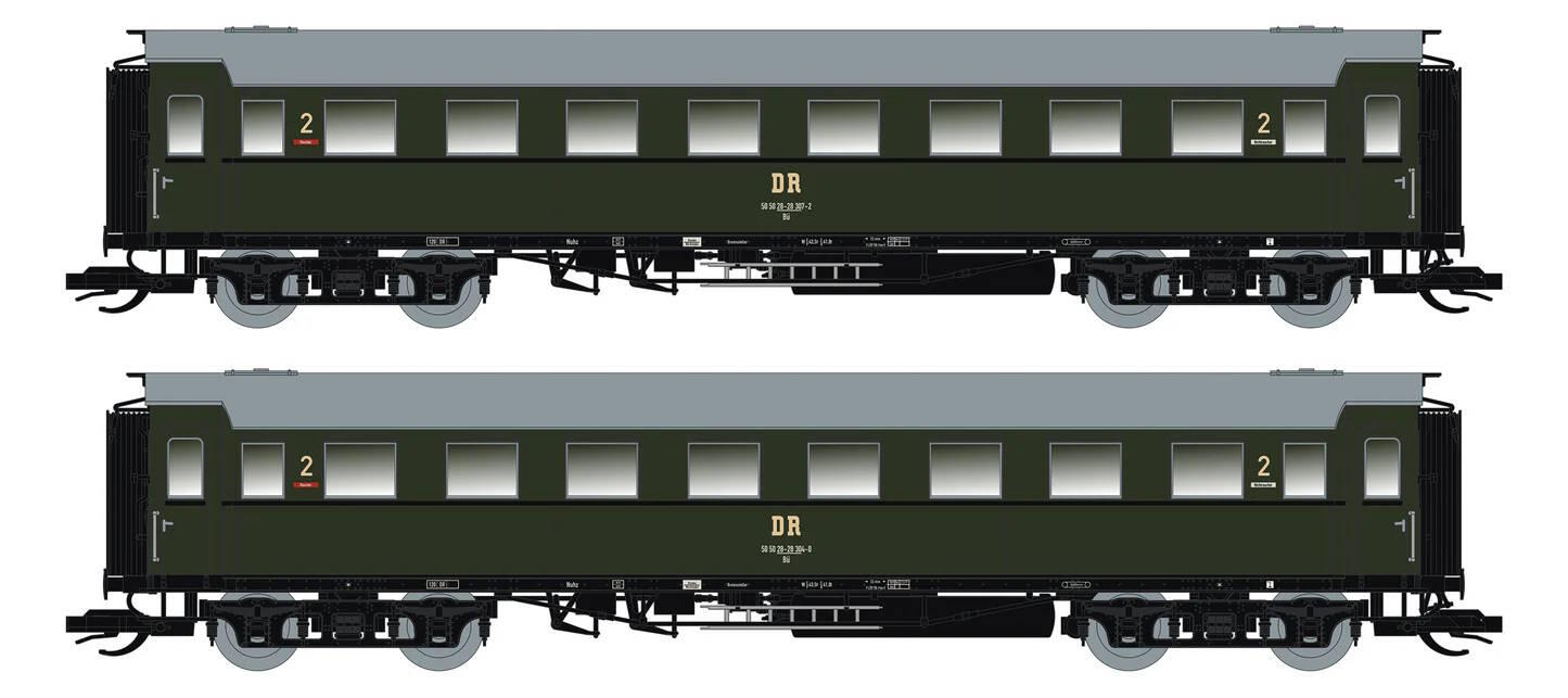 Saxonia 120197 TT 2er Set Personenwagen C4Ü Sa 07, 2.Klasse DR mit Beleuchtung