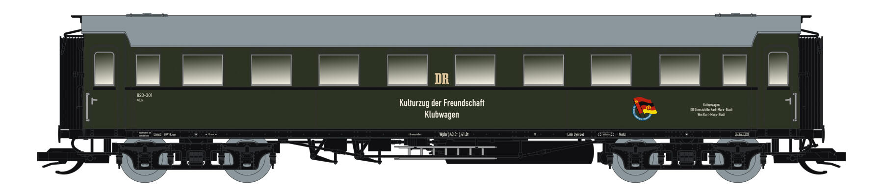 Saxonia 120222 TT Personenwagen C4Ü Sa 07 "Kulturzug" DR mit Beleuchtung