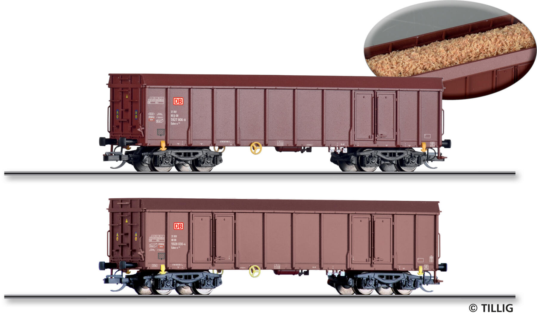 Tillig 01107 TT Güterwagenset der DB AG, beladen mit Hackschnitzel, Ep. VI