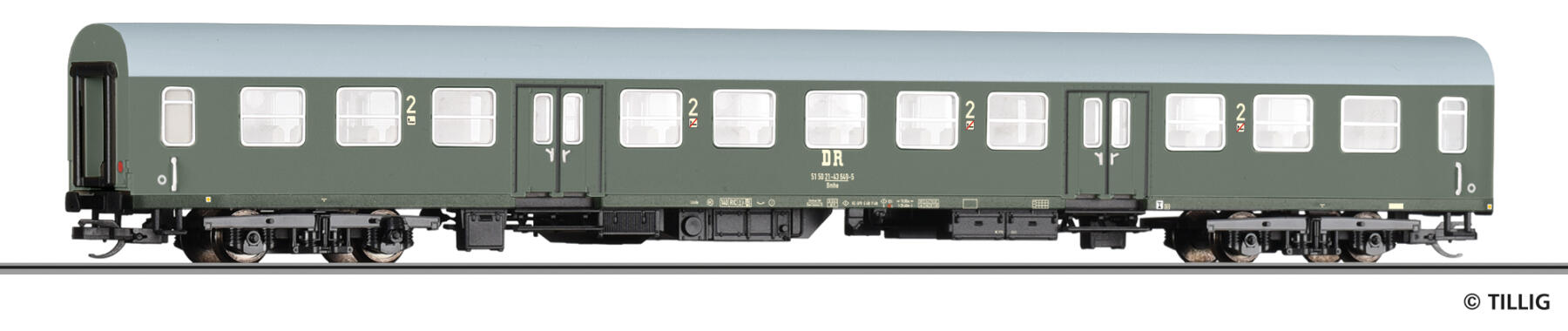 Tillig 12609 TT Reisezugwagen 2. Klasse Bmhe der DR, 2. Betriebsnummer, Ep. IV
