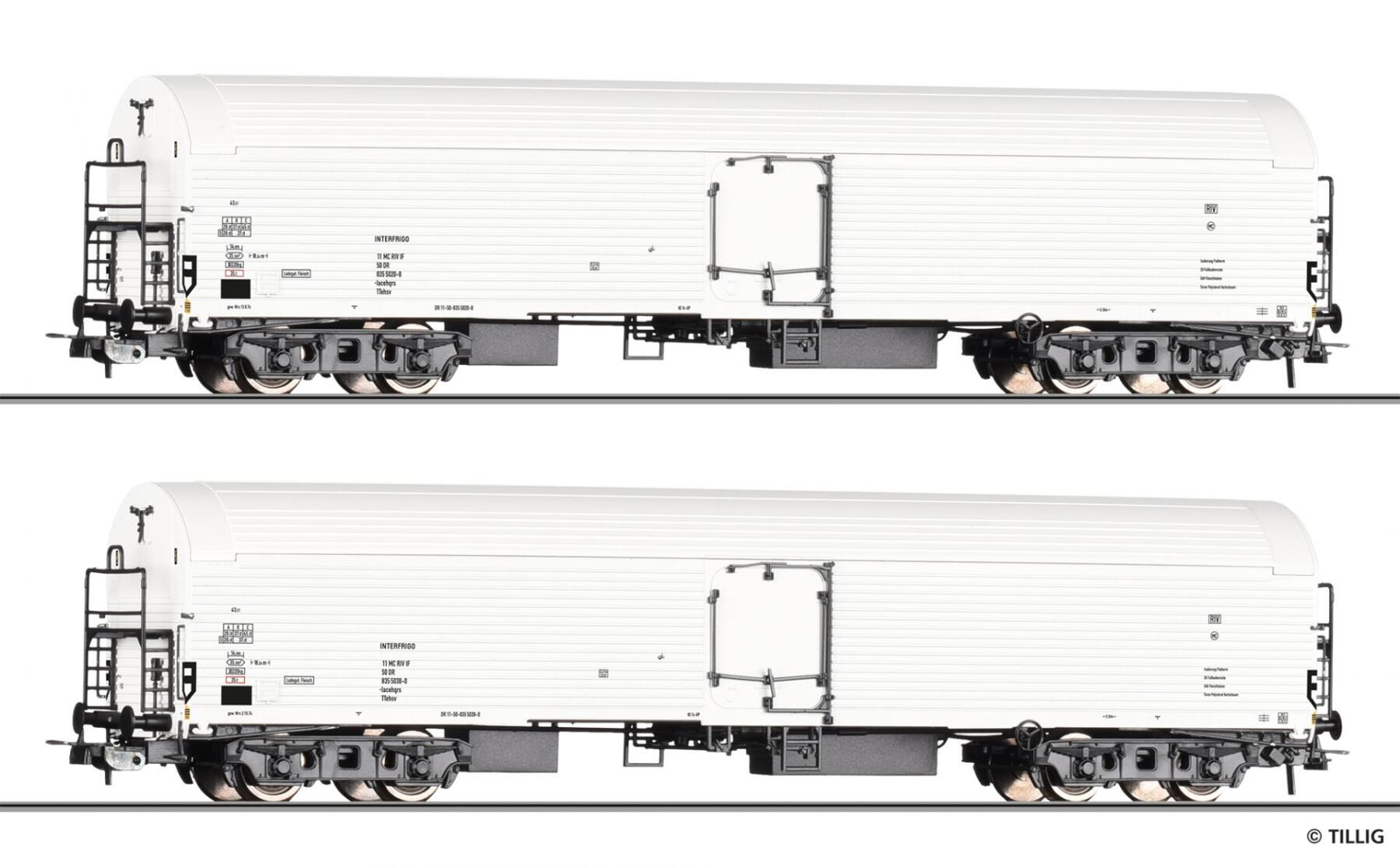 Tillig 70077 H0 Güterwagenset der DR, bestehend aus zwei Eiskühlwagen 
Iacehqrs, Ep. IV - FORMNEUHEIT-